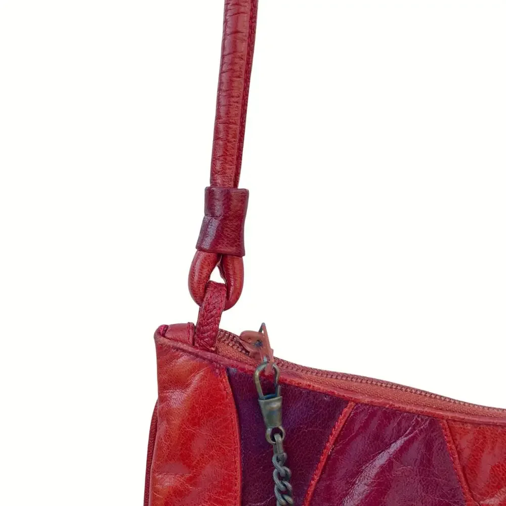 Vintage 1980s Maud Frizon Eel Skin Patchwork Crossbody Italy Red & Oxblood Purse